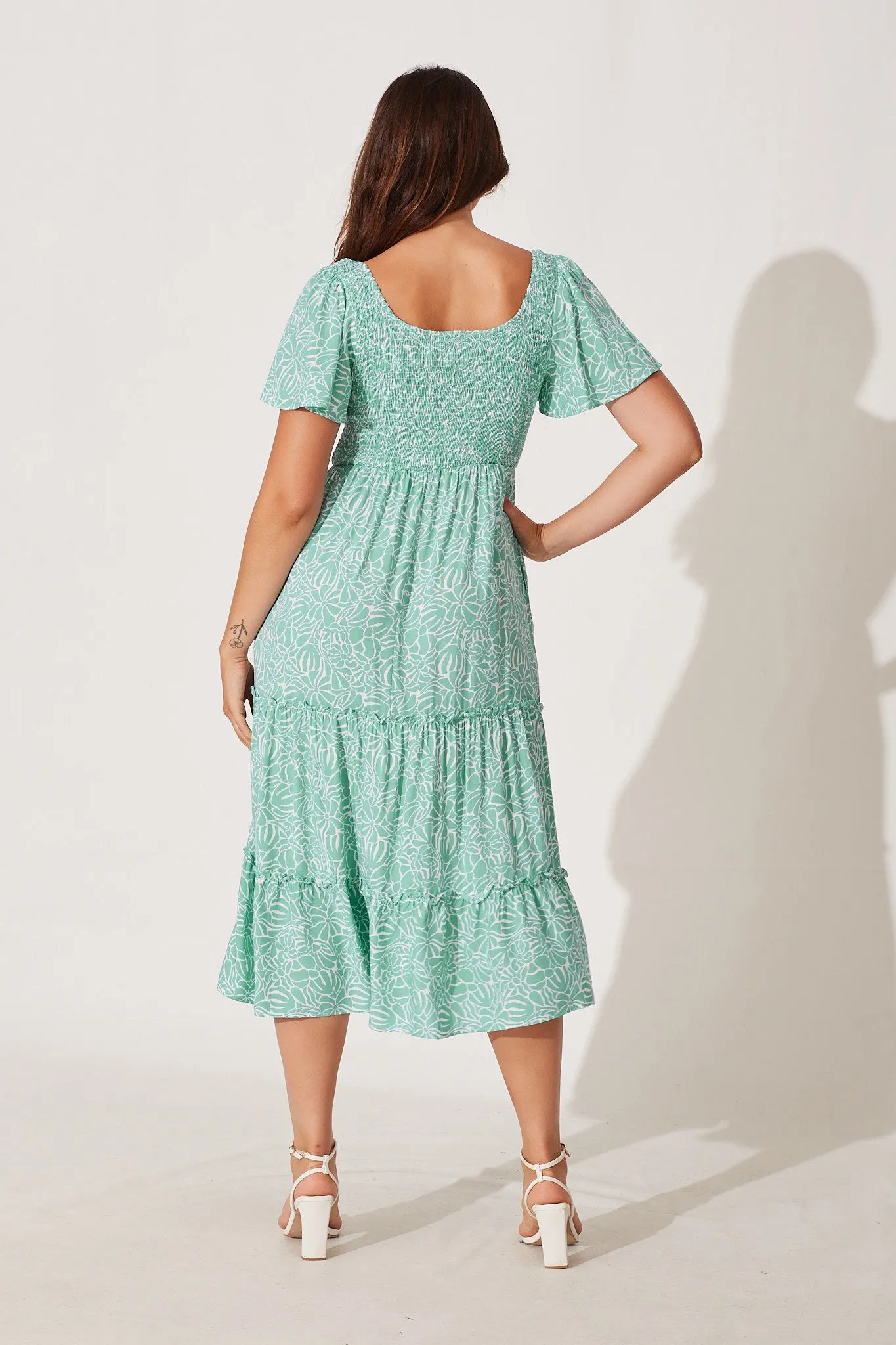 Elixir Midi Dress In Aqua And White Floral Print sold by St Frock product image thumbnail 4