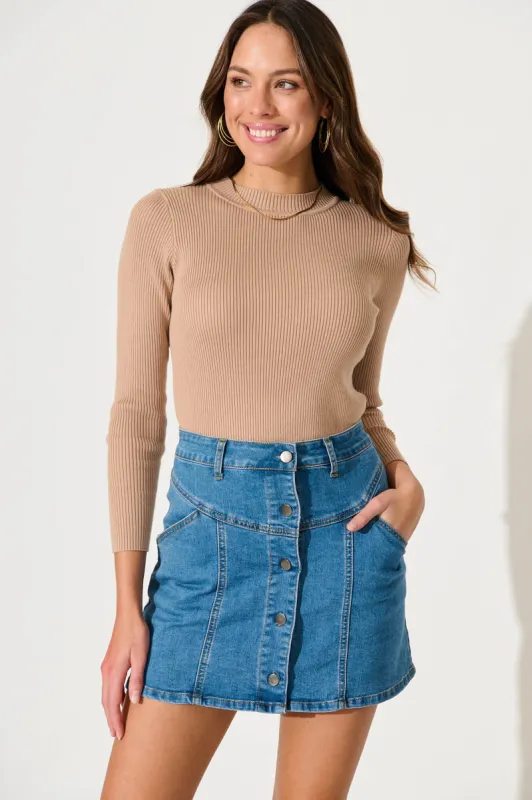 Lizzie Denim Skirt In Mid Blue Wash sold by St Frock