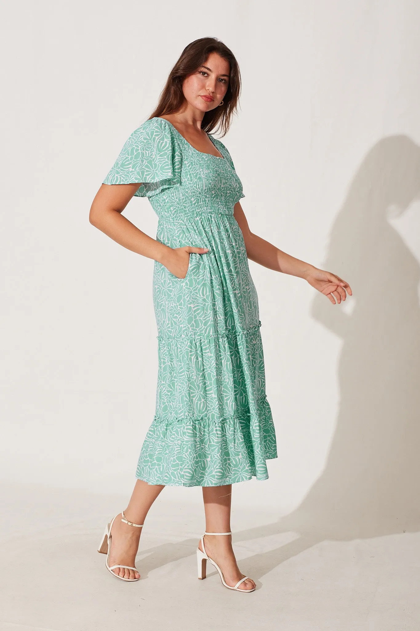 Elixir Midi Dress In Aqua And White Floral Print sold by St Frock product image thumbnail 3