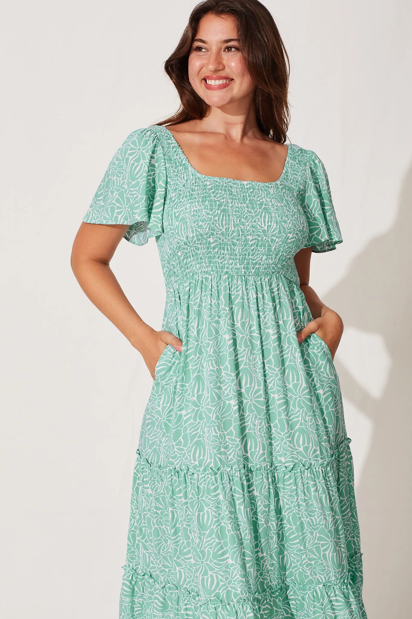 Elixir Midi Dress In Aqua And White Floral Print sold by St Frock product image thumbnail 2