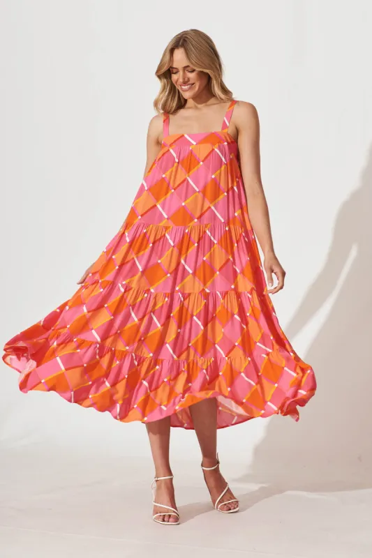 Alexa Midi Dress In Pink Geometric Print sold by St Frock