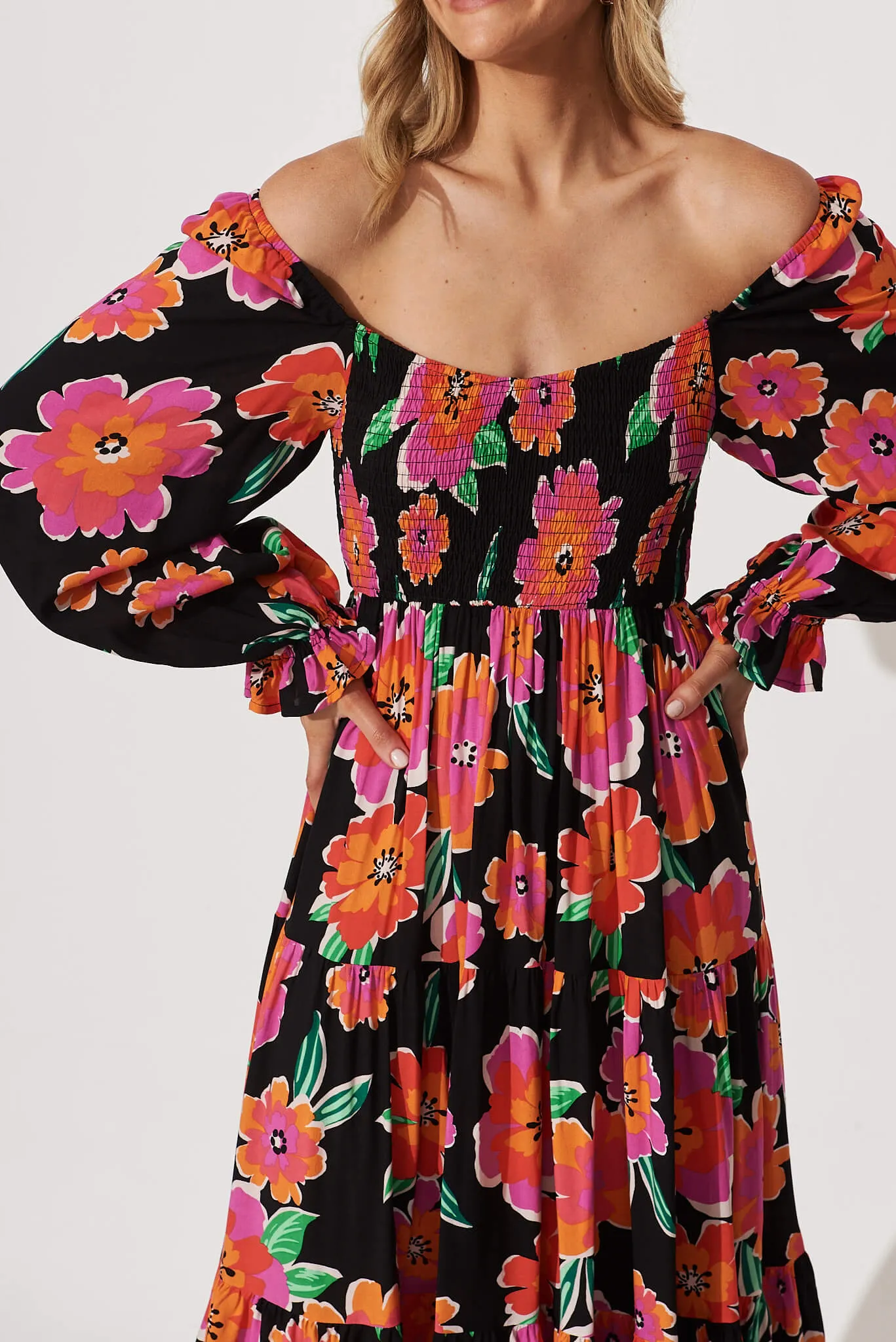 Betty Midi Dress In Black With Multi Floral sold by St Frock product image thumbnail 5