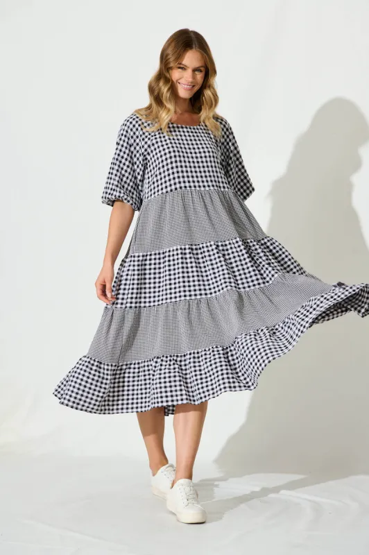 Kitty Midi Smock Dress In Black Gingham Check sold by St Frock