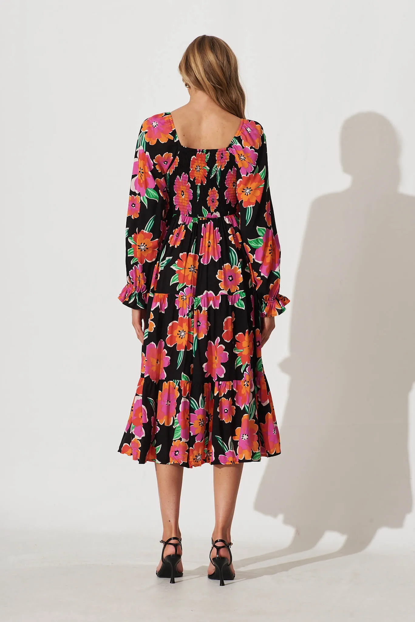 Betty Midi Dress In Black With Multi Floral sold by St Frock product image thumbnail 4