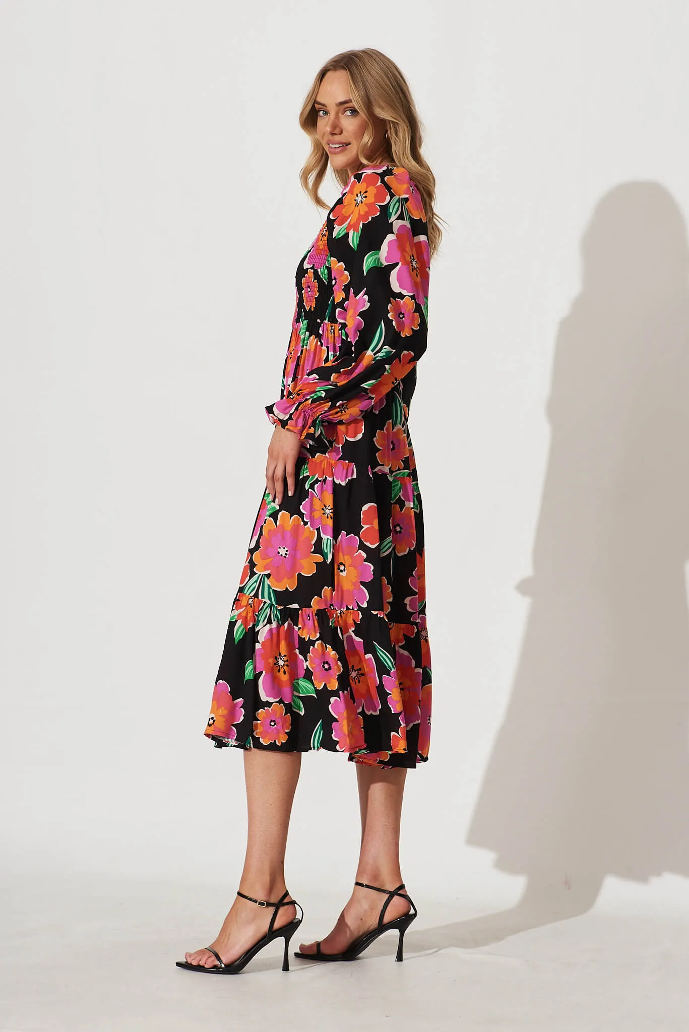 Betty Midi Dress In Black With Multi Floral sold by St Frock product image thumbnail 3