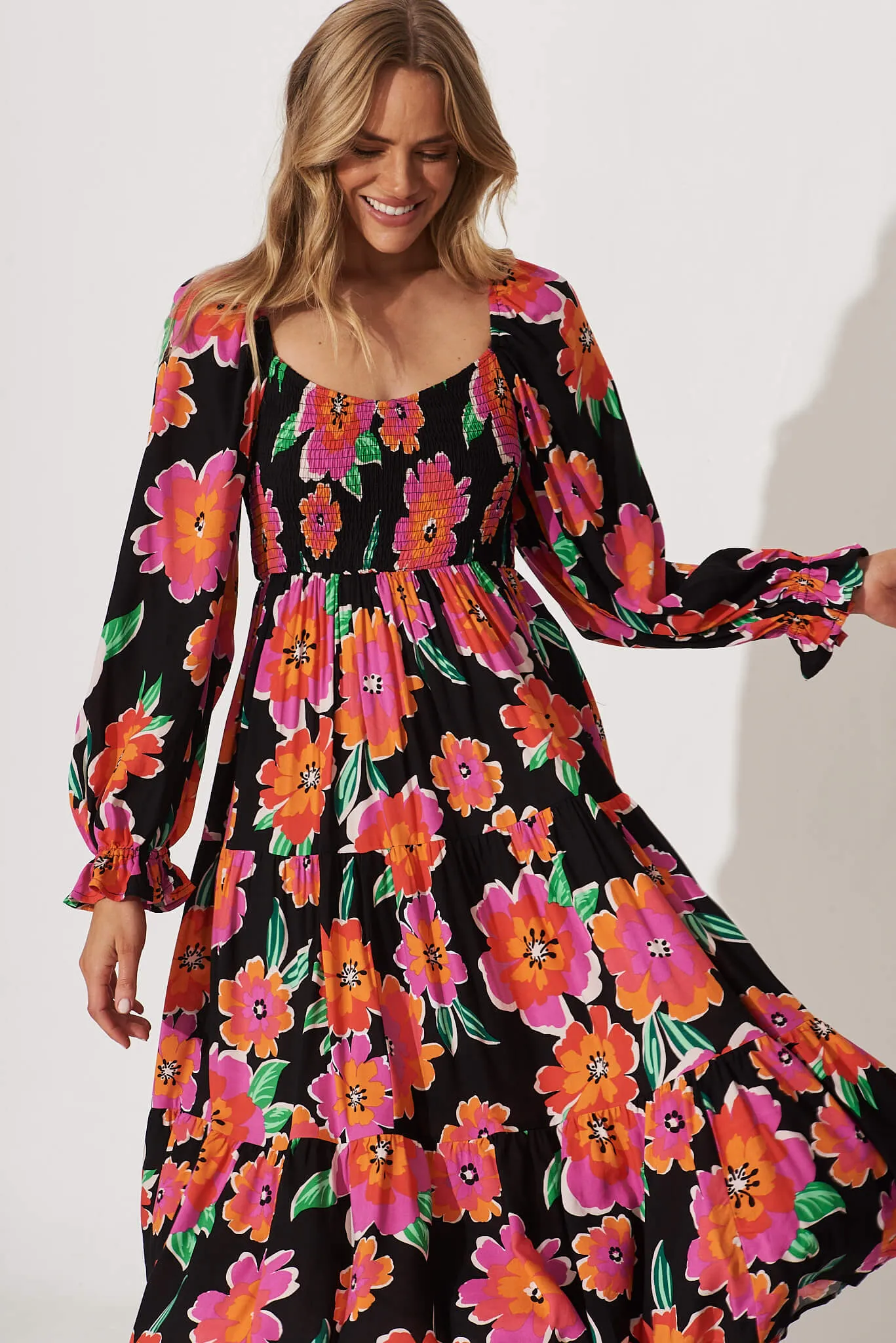 Betty Midi Dress In Black With Multi Floral sold by St Frock product image thumbnail 2