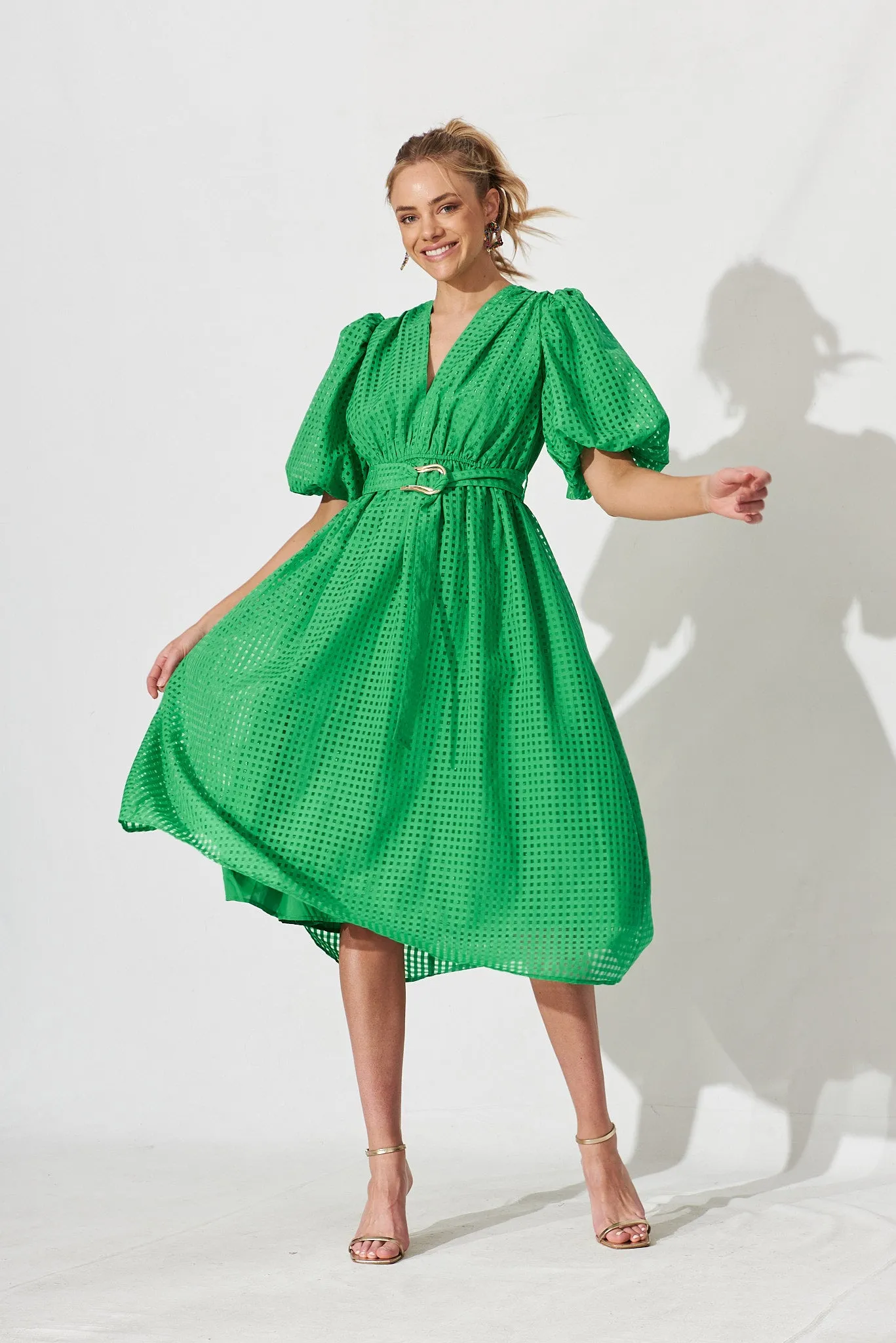 Partie Midi Dress In Green Organza sold by St Frock