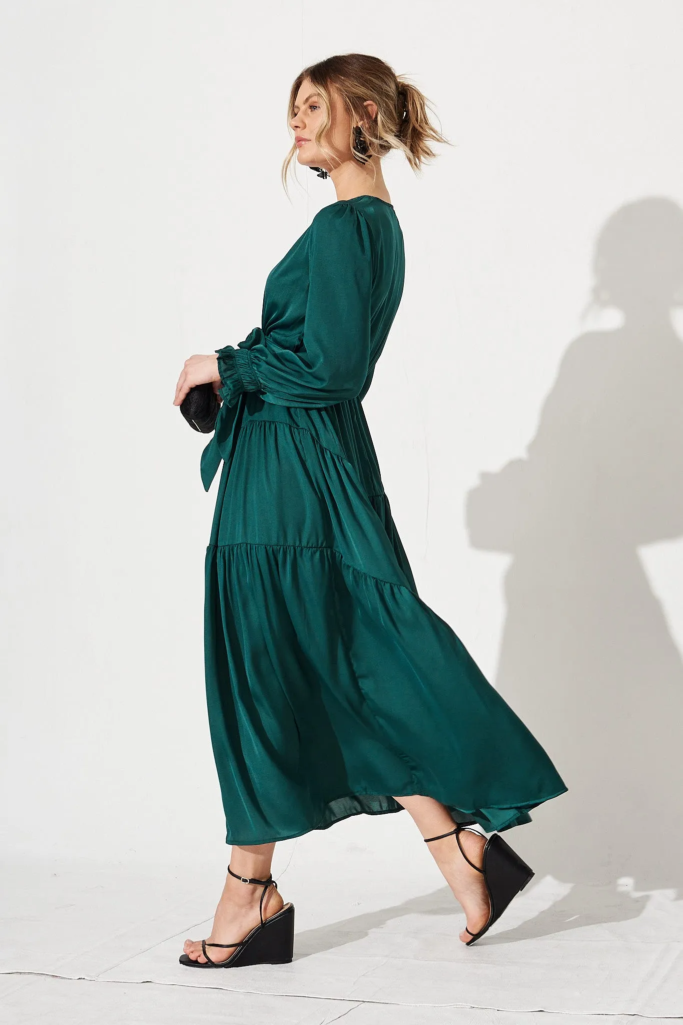Dominique Maxi Dress In Emerald Satin sold by St Frock product image thumbnail 4