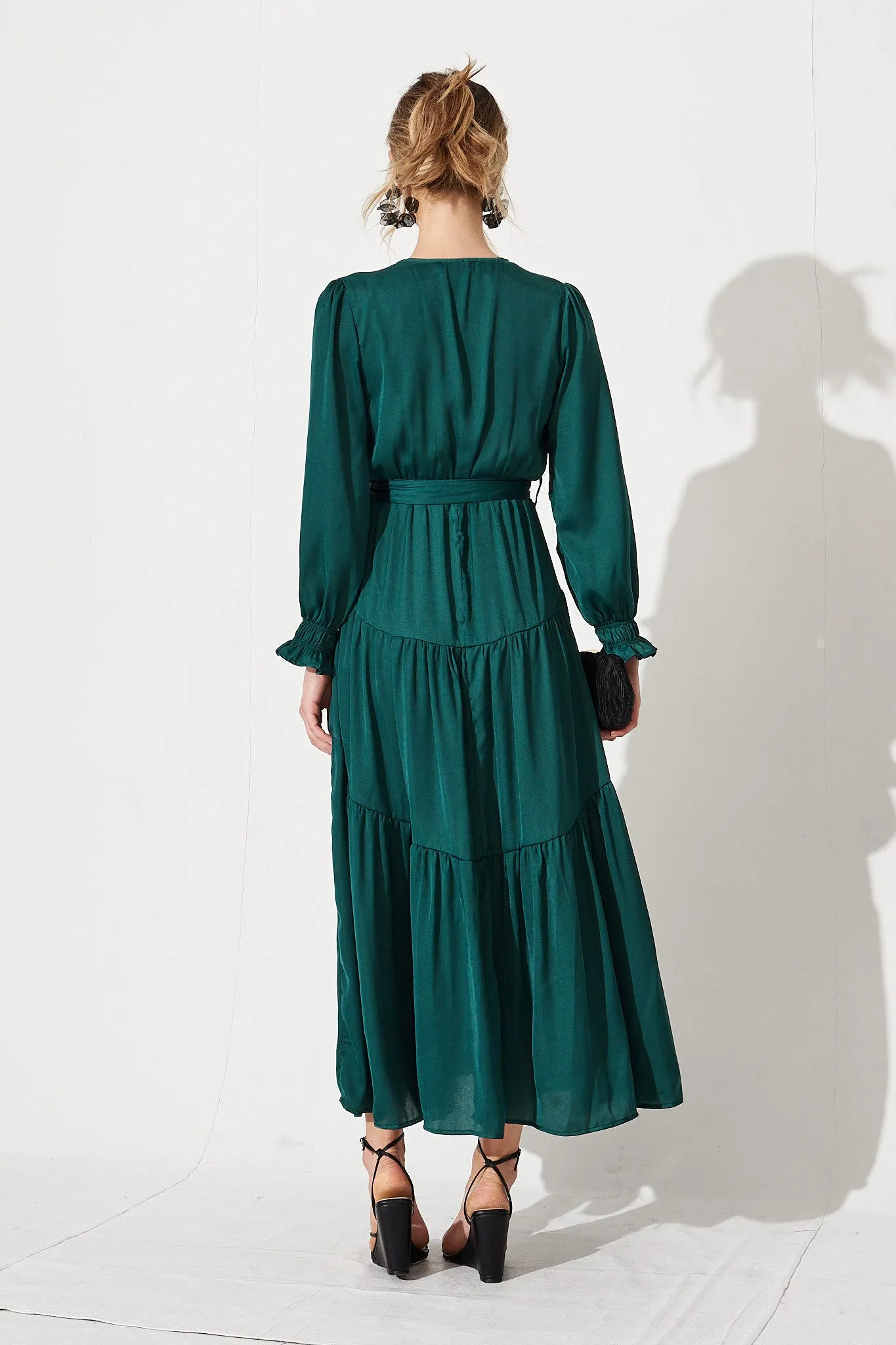 Dominique Maxi Dress In Emerald Satin sold by St Frock product image thumbnail 5