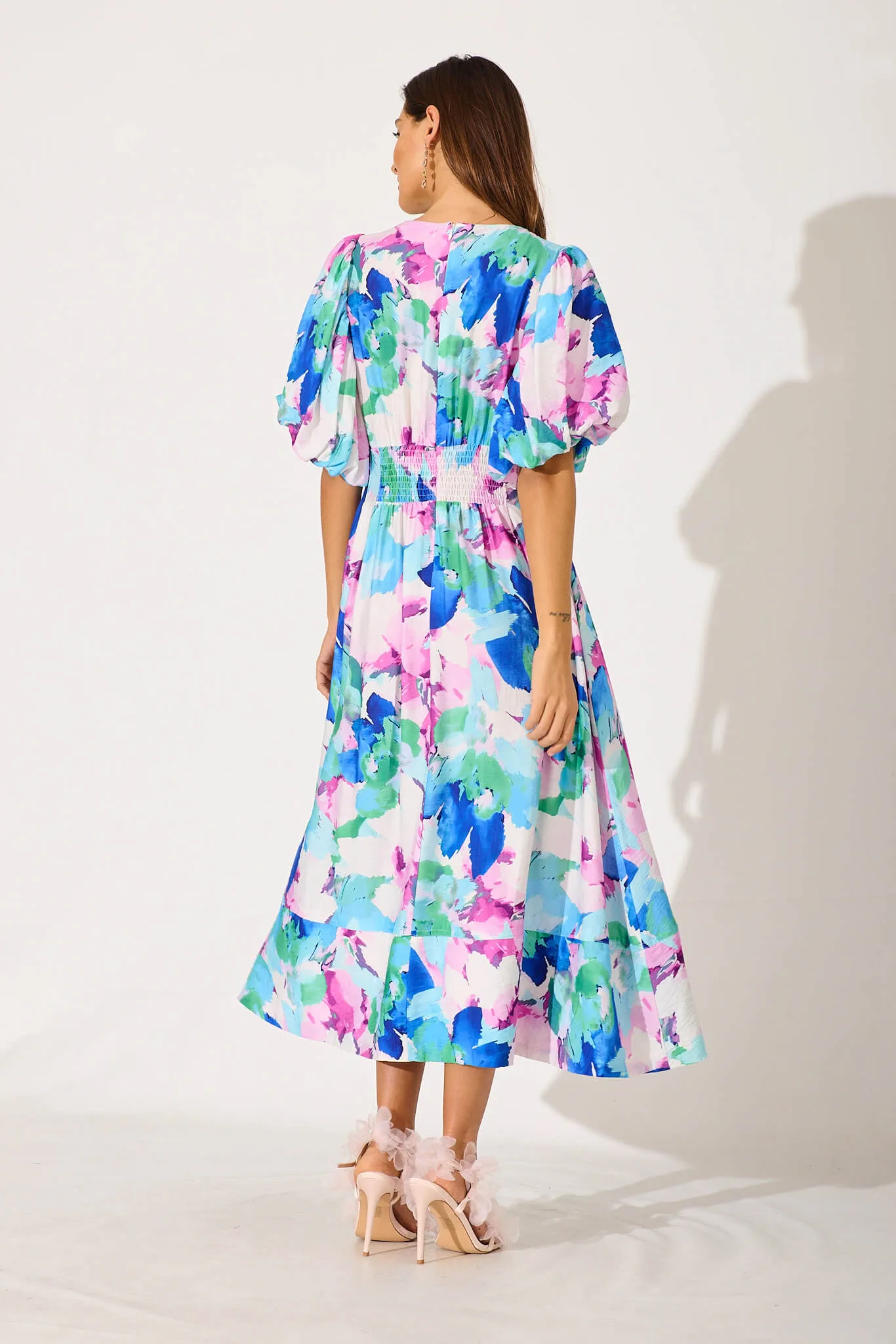 Daydreamer Midi Dress In White With Blue Multi Floral sold by St Frock product image thumbnail 4