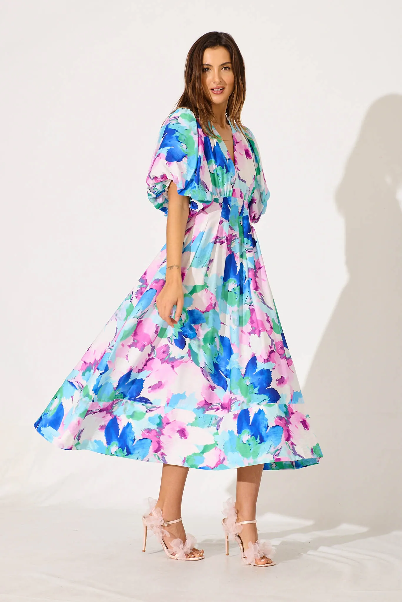 Daydreamer Midi Dress In White With Blue Multi Floral sold by St Frock product image thumbnail 5