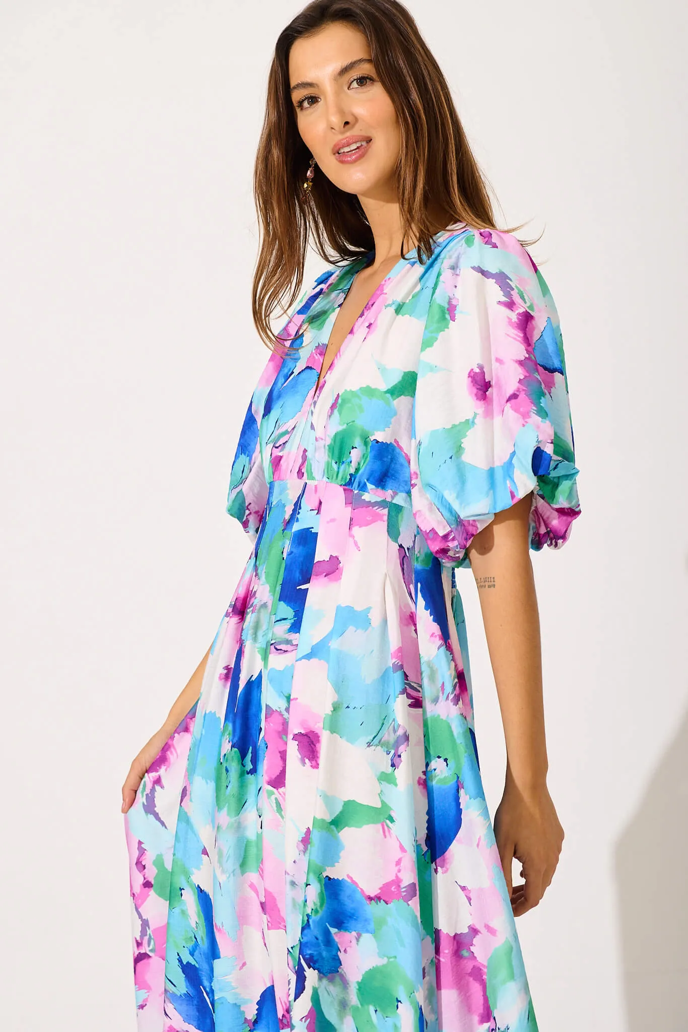 Daydreamer Midi Dress In White With Blue Multi Floral sold by St Frock product image thumbnail 2
