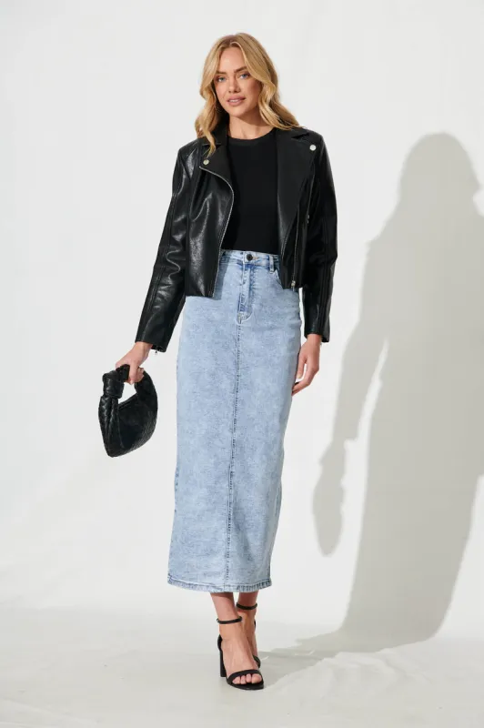 Mia Maxi Stretch Denim Skirt In Light Blue Wash sold by St Frock