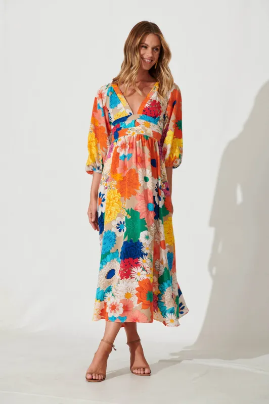 Melski Maxi Dress In Bright Multi Floral sold by St Frock