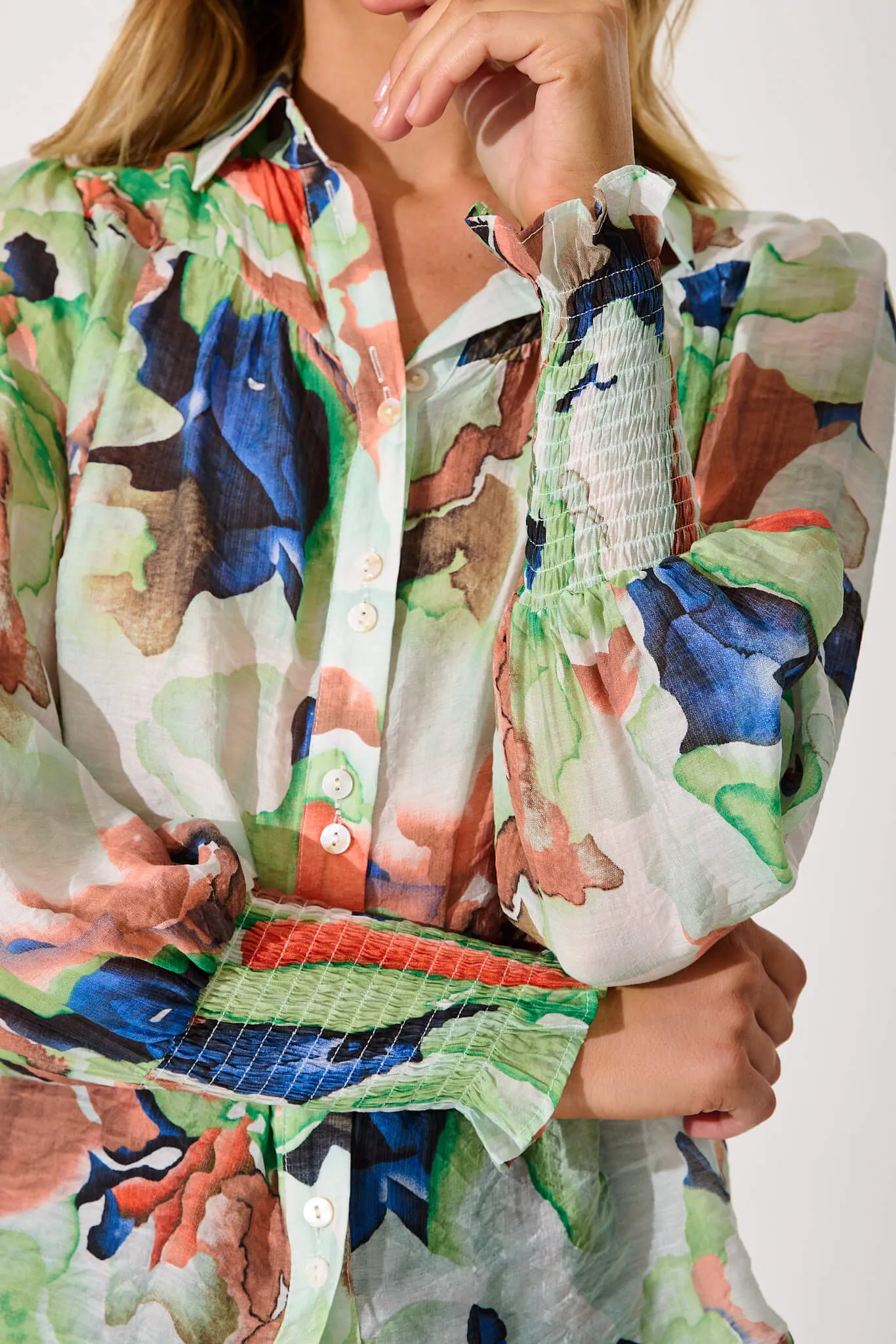 Lucca Shirt In Green With Multi Print sold by St Frock product image thumbnail 5