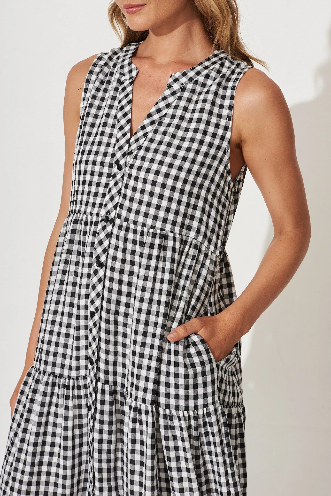 Jolly Midi Smock Dress In Black Gingham Check Cotton Blend sold by St Frock product image thumbnail 5