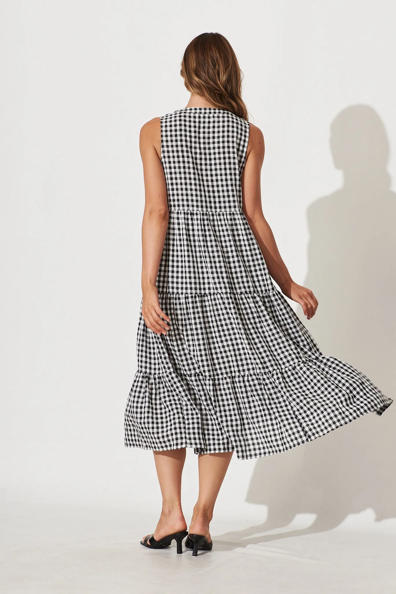 Jolly Midi Smock Dress In Black Gingham Check Cotton Blend sold by St Frock product image thumbnail 4
