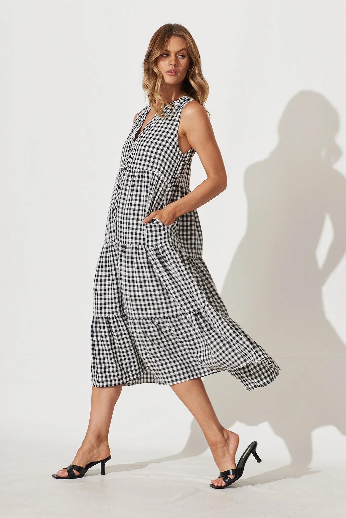Jolly Midi Smock Dress In Black Gingham Check Cotton Blend sold by St Frock product image thumbnail 3