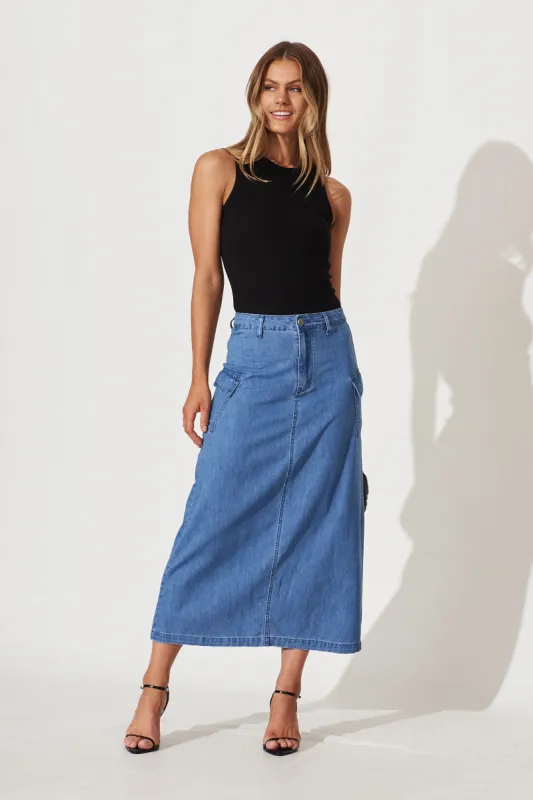 Dynamics Maxi Skirt In Blue Denim sold by St Frock