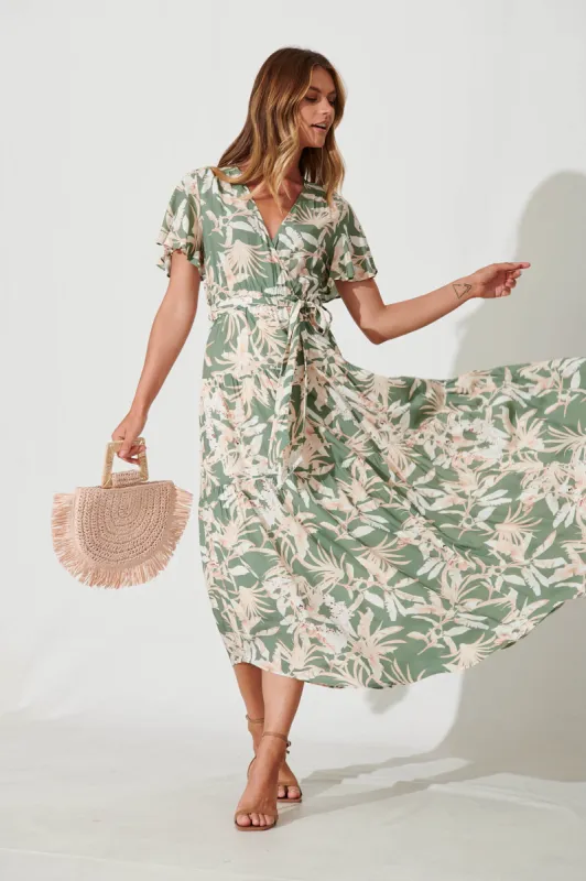 Heidi Maxi Dress In Green Leaf Print sold by St Frock