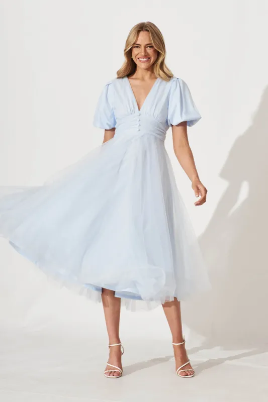Juliet Midi Dress In Pale Blue Tulle sold by St Frock