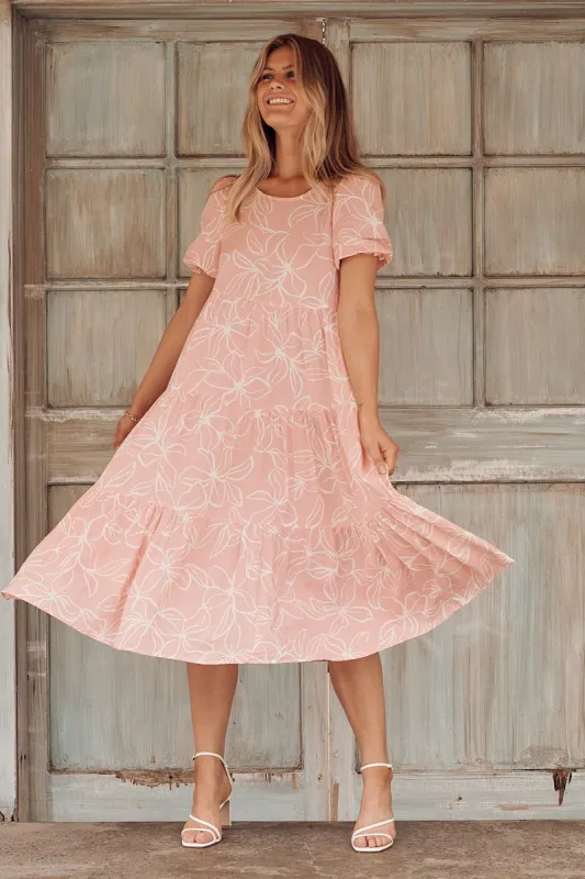 PRE ORDER Nevi Tiered Midi Dress In Pink Floral sold by St Frock