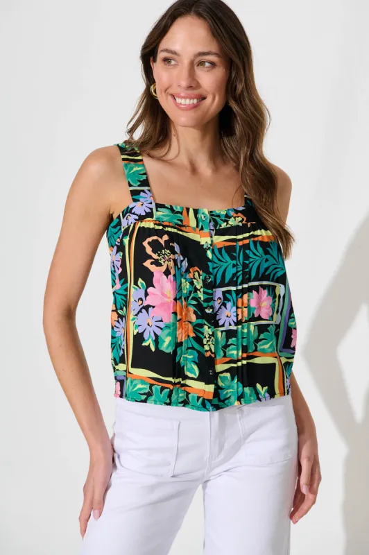 Liliana Cami Top In Black Multi Print sold by St Frock