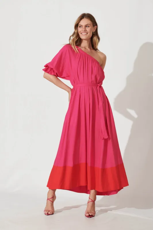 Fiesta Maxi Dress In Pink Linen Blend sold by St Frock