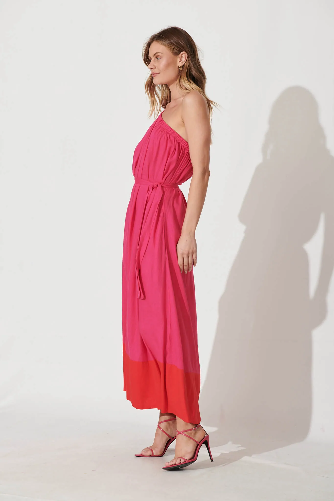 Fiesta Maxi Dress In Pink Linen Blend sold by St Frock product image thumbnail 4