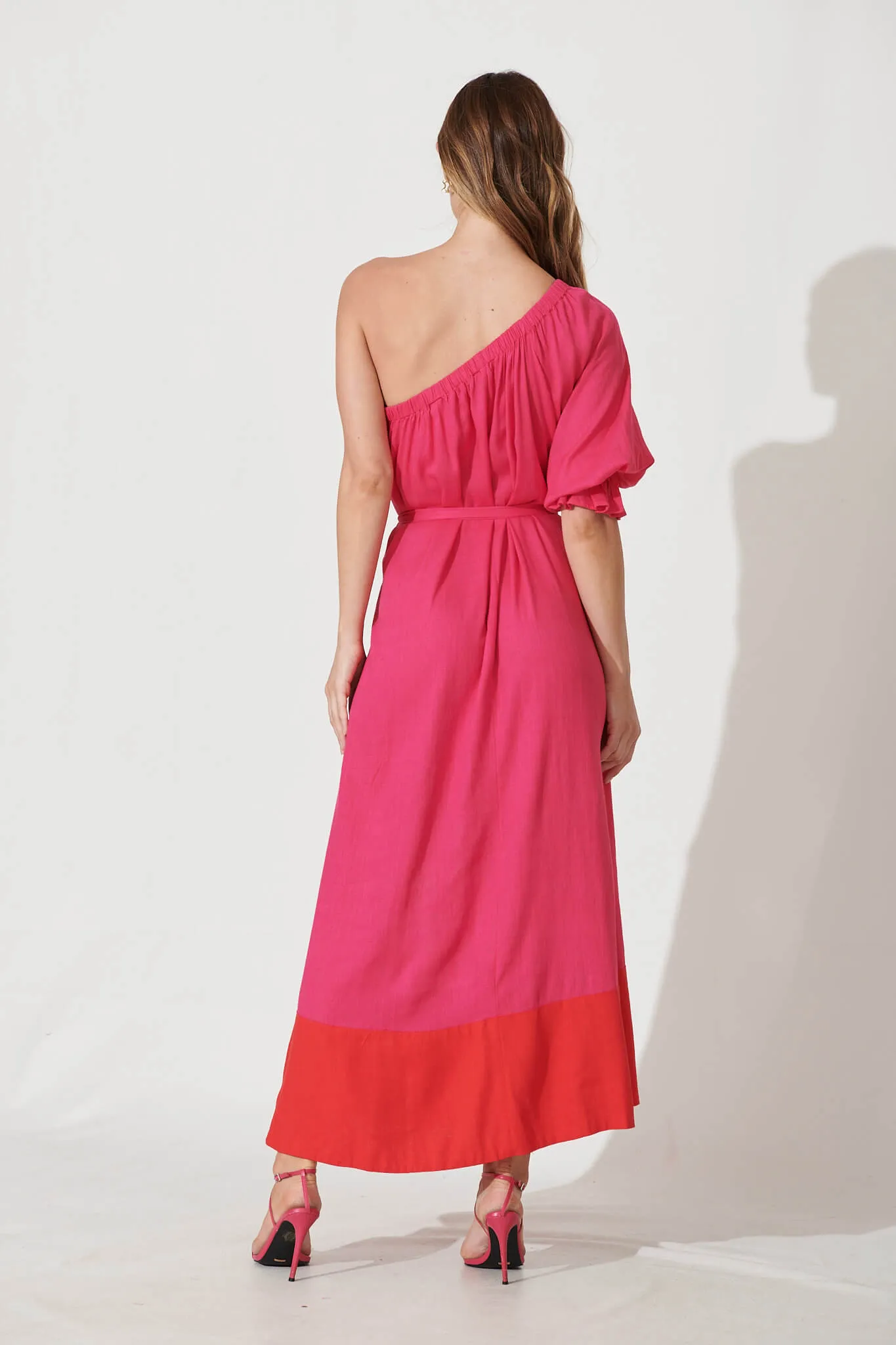 Fiesta Maxi Dress In Pink Linen Blend sold by St Frock product image thumbnail 5