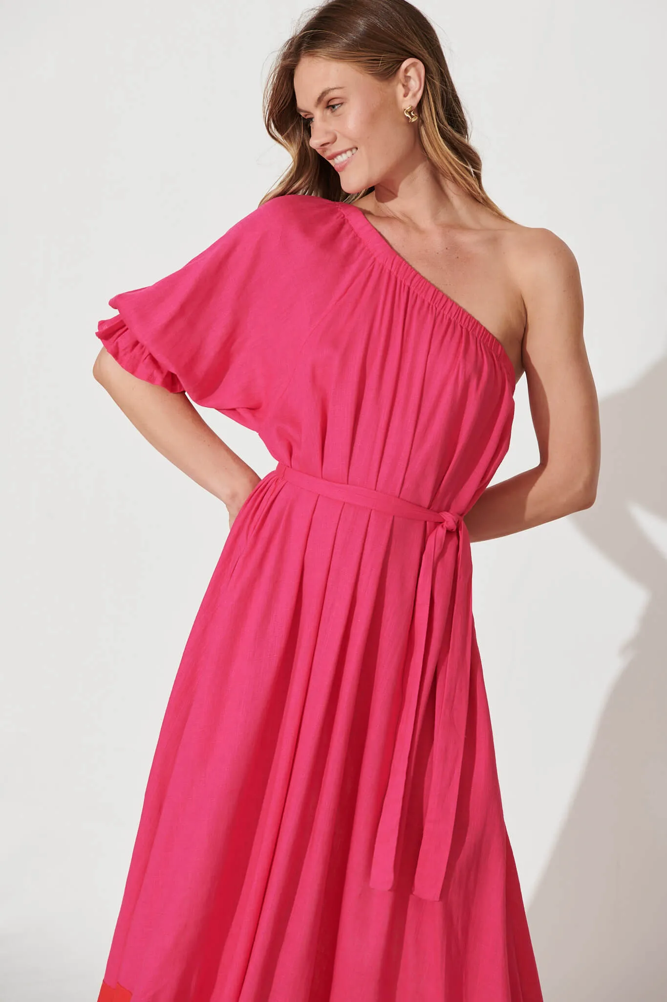 Fiesta Maxi Dress In Pink Linen Blend sold by St Frock product image thumbnail 2