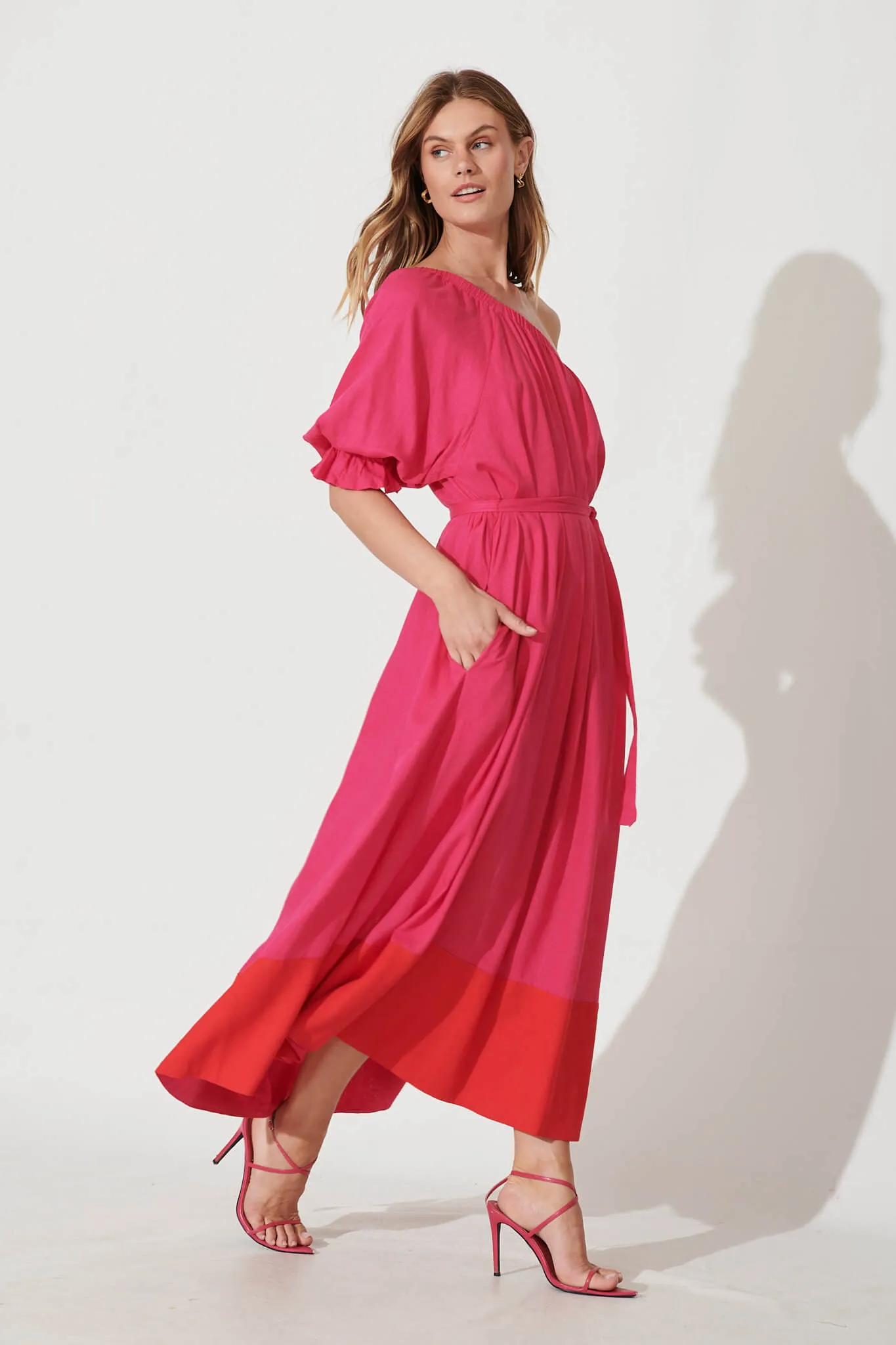 Fiesta Maxi Dress In Pink Linen Blend sold by St Frock product image thumbnail 3