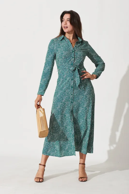 Garnet Maxi Shirt Dress In Teal With White Speckle sold by St Frock