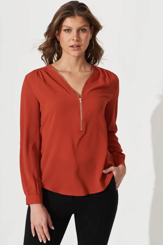 Emerson Zip Top In Rust sold by St Frock