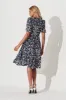 Kintana Dress In White With Navy Print sold by St Frock