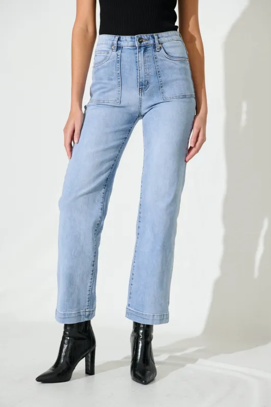 Janine Mid Rise Relaxed Leg Jean In Light  Blue Denim sold by St Frock