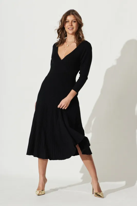 Geogie Midi Knit Dress In Black sold by St Frock