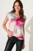 Rejina Top In Pink And Blue Watercolour Satin sold by St Frock