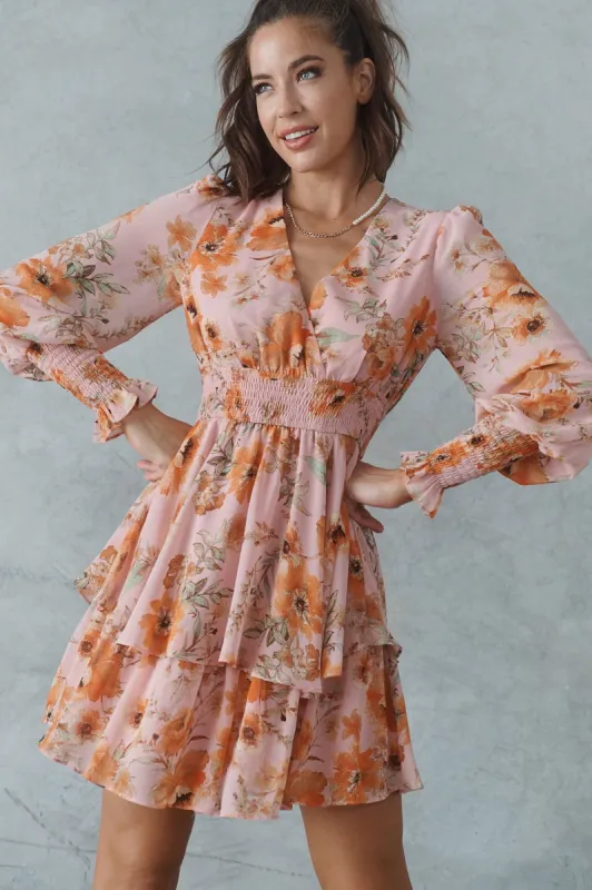 Franca Dress In Blush With Orange Floral Chiffon sold by St Frock