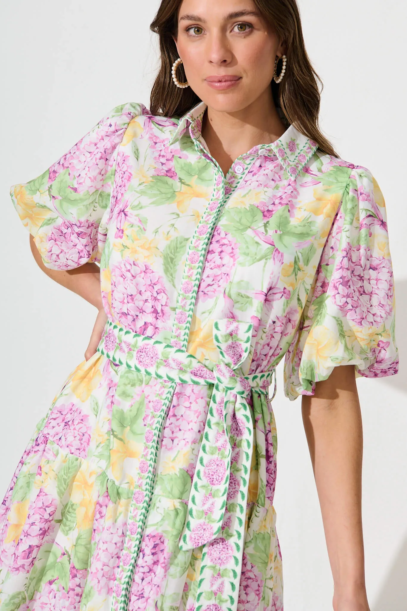 Lovelife Maxi Shirt Dress in Lilac Multi Floral Linen Blend sold by St Frock product image thumbnail 5