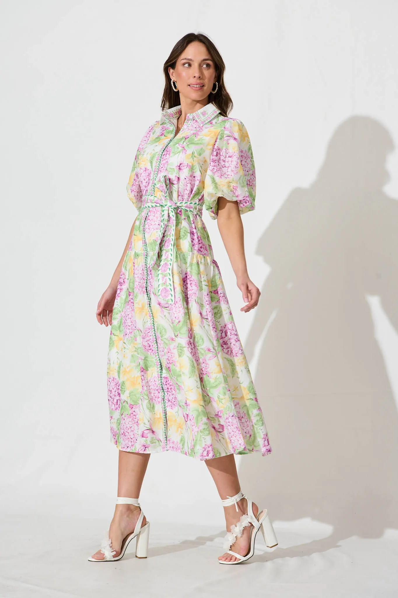 Lovelife Maxi Shirt Dress in Lilac Multi Floral Linen Blend sold by St Frock product image thumbnail 3
