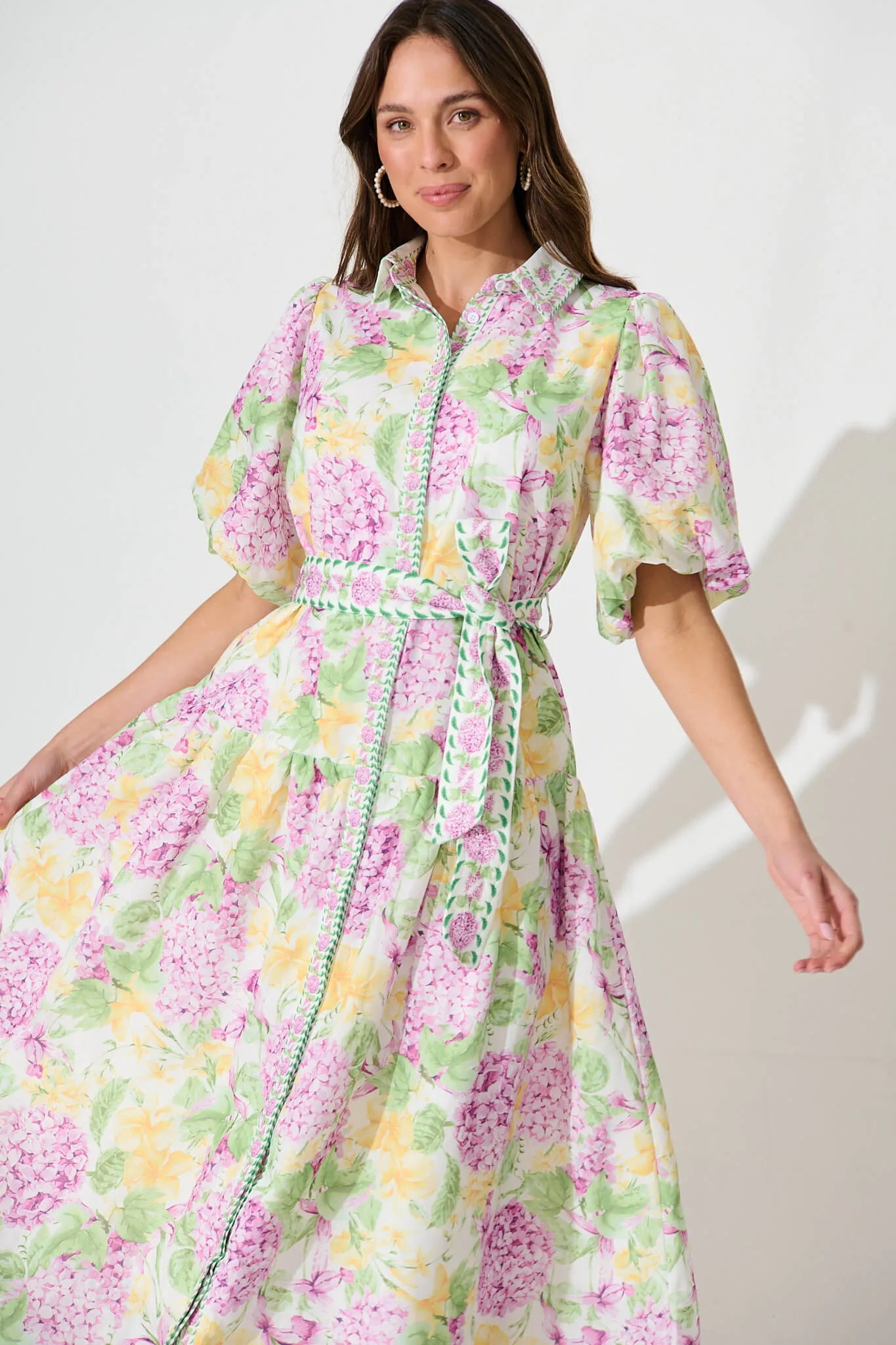 Lovelife Maxi Shirt Dress in Lilac Multi Floral Linen Blend sold by St Frock product image thumbnail 2