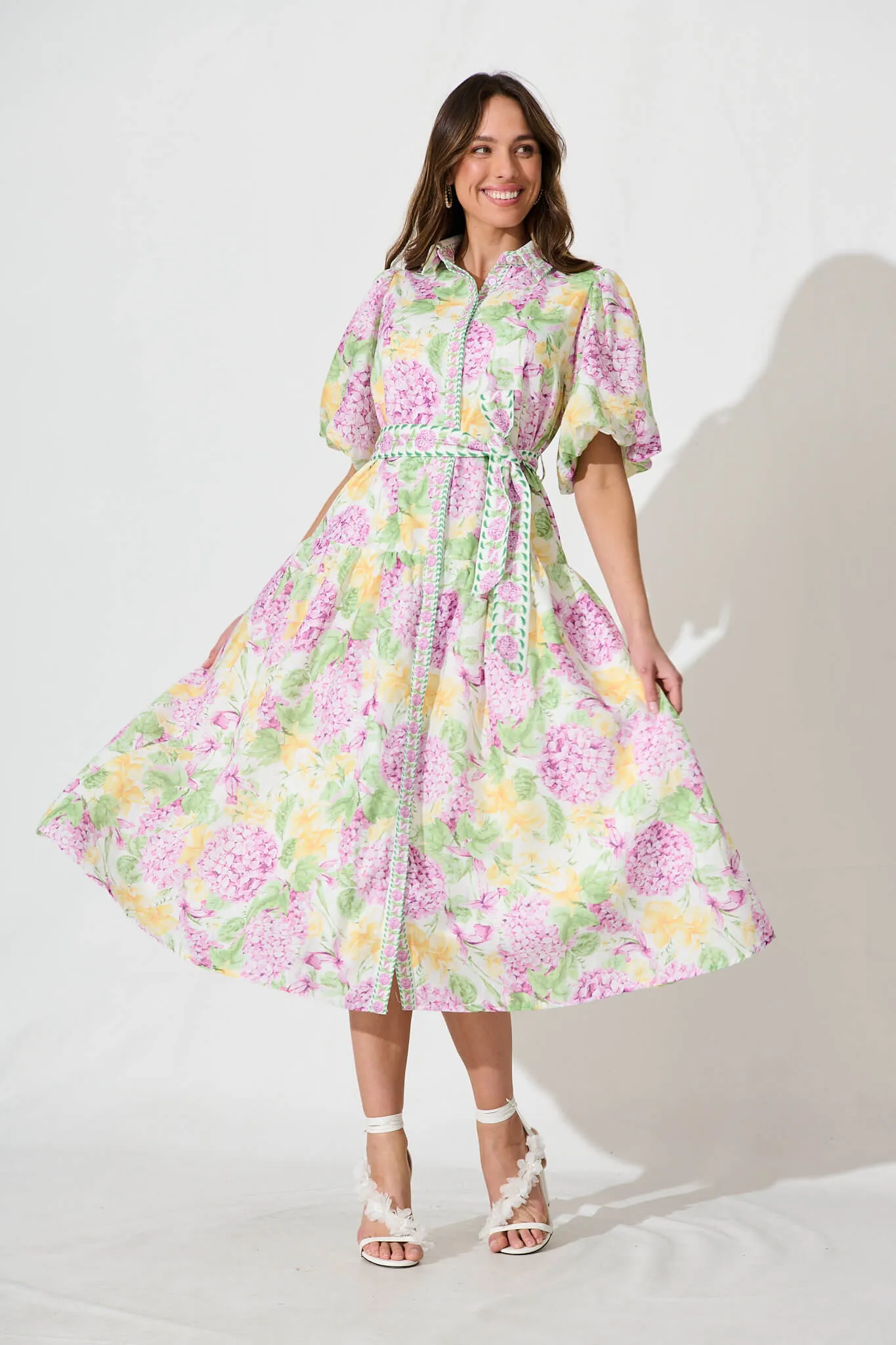 Lovelife Maxi Shirt Dress in Lilac Multi Floral Linen Blend sold by St Frock