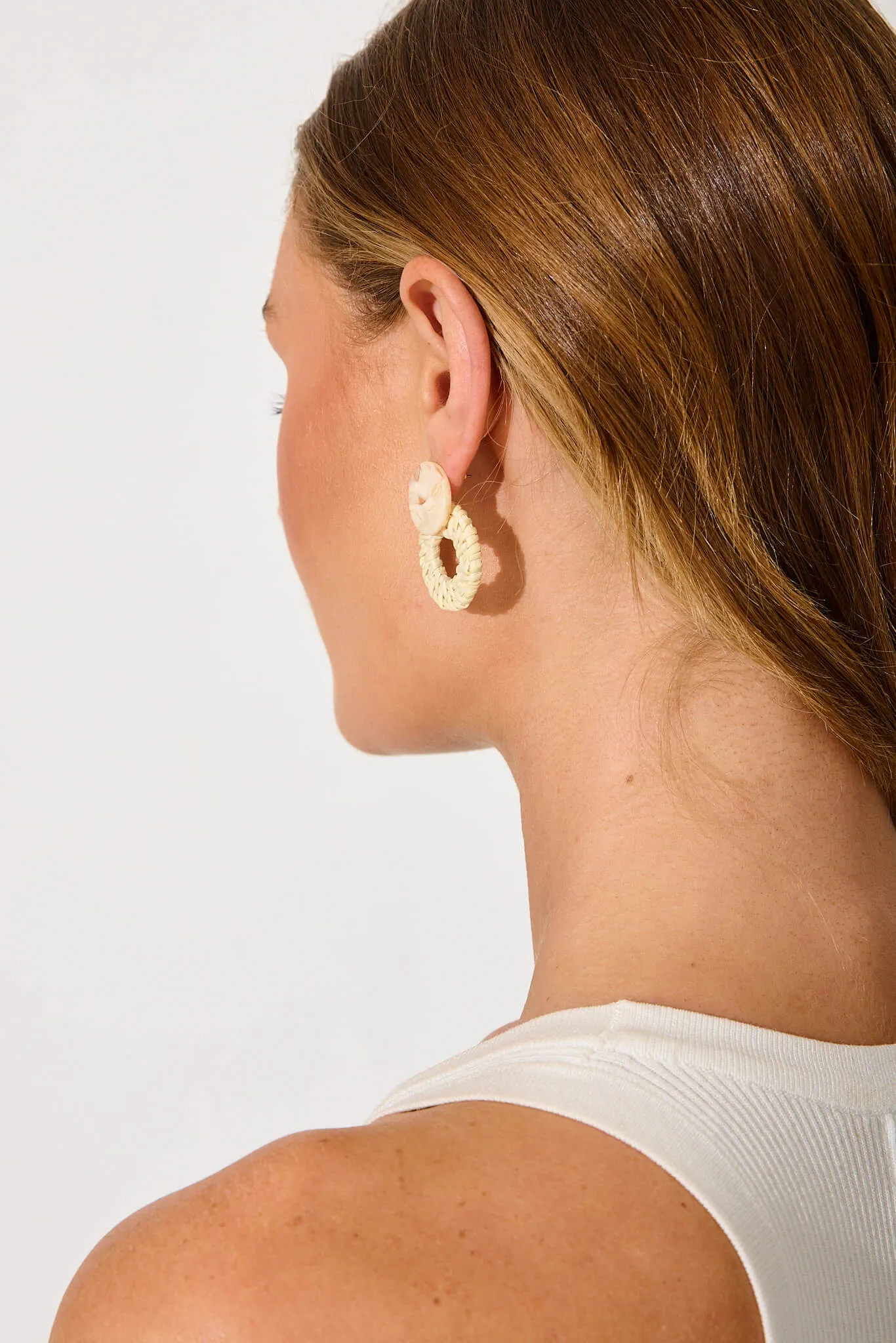 Elowen Drop Earrings In Beige Rattan sold by St Frock product image thumbnail 4