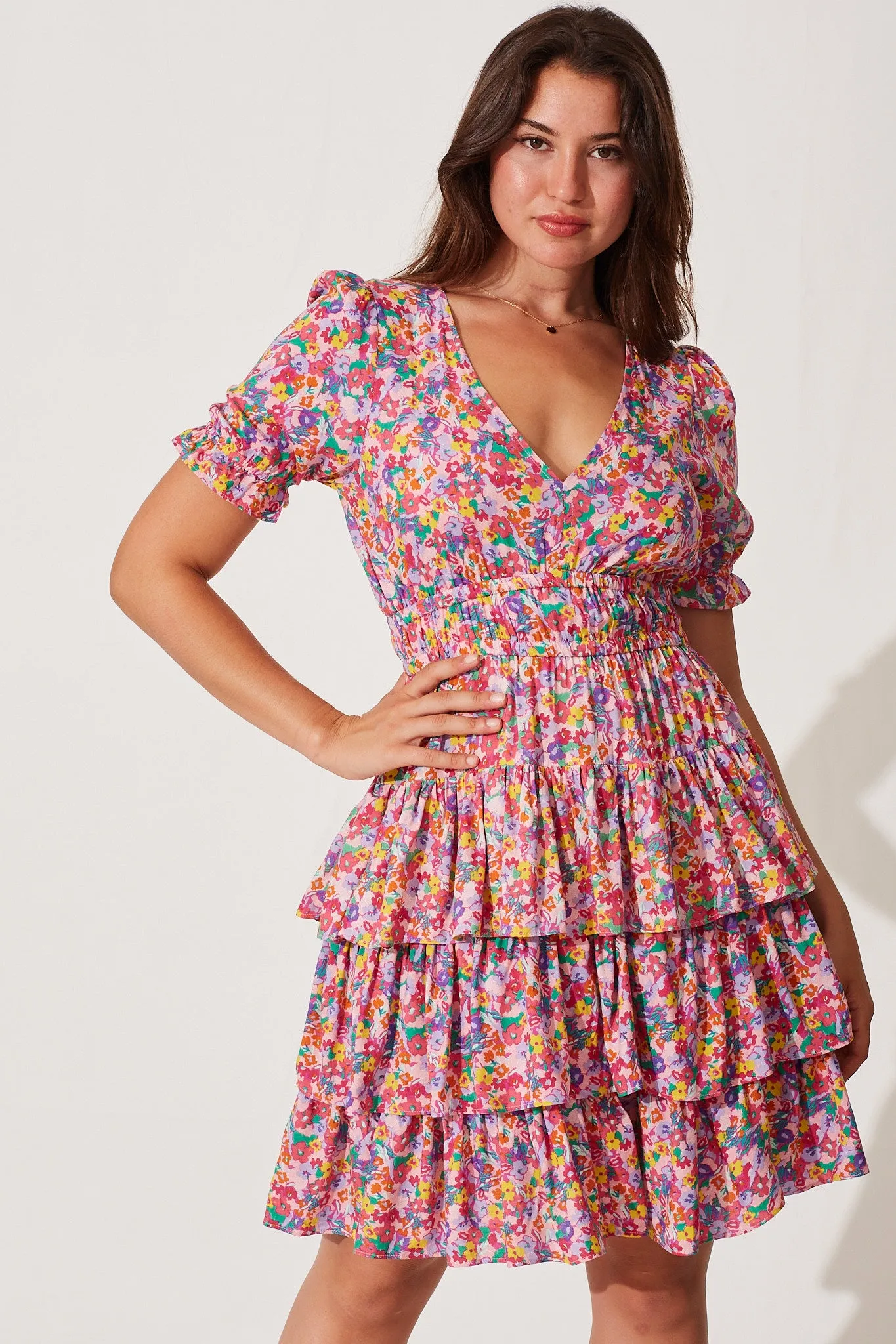 Remi Dress In Purple Multi Floral sold by St Frock