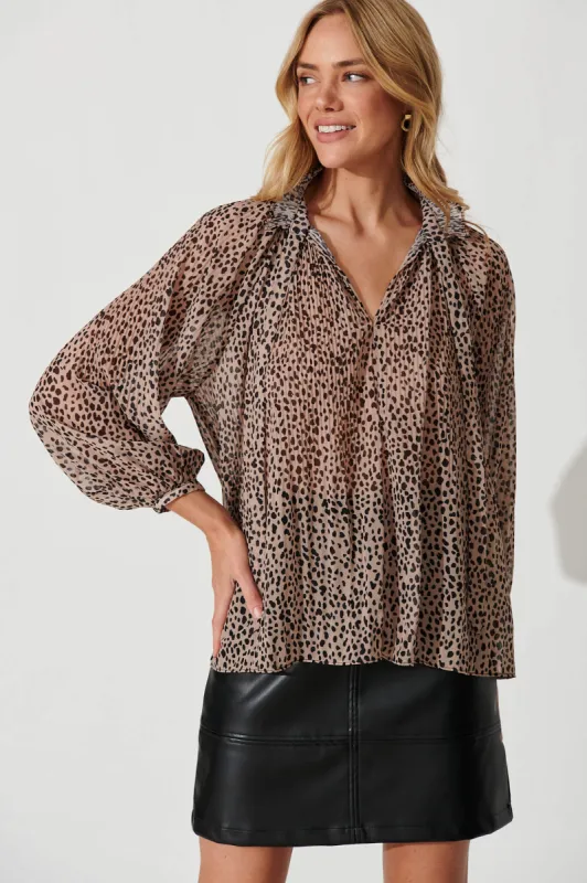 Shadia Top In Beige Leopard sold by St Frock