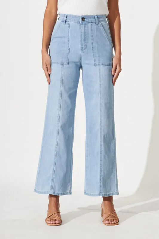 Amora High Rise Wide Leg Jean In Light Blue Denim sold by St Frock