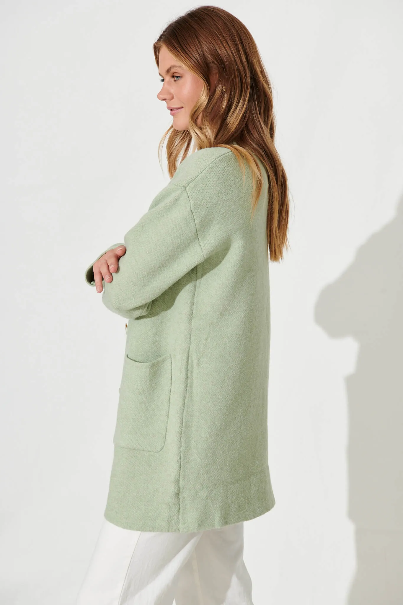 Alpine Knit Cardigan In Green Wool Blend sold by St Frock product image thumbnail 2