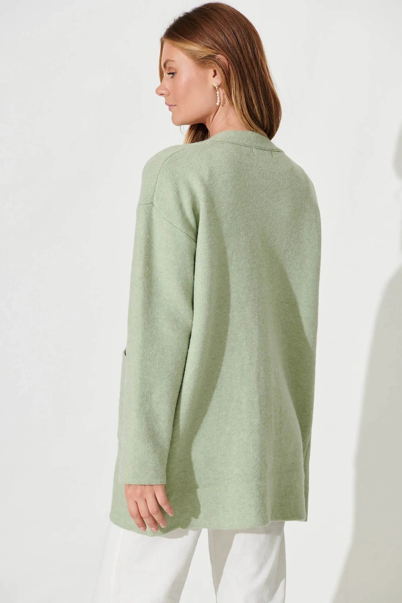 Alpine Knit Cardigan In Green Wool Blend sold by St Frock product image thumbnail 3