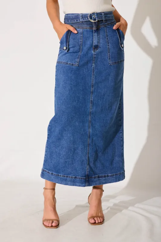 New York Maxi Denim Skirt In Light Blue Wash sold by St Frock